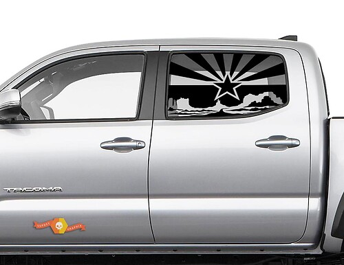 Pegatina de vinilo para ventana lateral con paisaje desértico de la bandera de Arizona para Toyota Tacoma