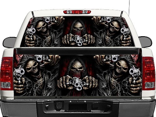 Calaveras y Pistolas Vinilo Adhesivo para Ventana Trasera o Portón para Camionetas y SUVs