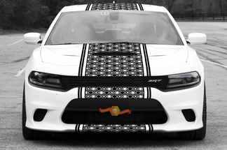 2015 y posteriores Dodge Charger Challenger SRT / HELLCAT Style Solid Border Strip Honeycomb Rally Stripe Decal Kit
