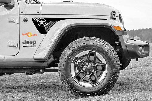 Jeep Gladiator Wrangler JL JLU Gravity Army Star USA Style Extended Fender Vent Blackout Vinilo adhesivo adhesivo
