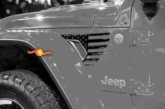 Par de Jeep Gladiator Side JT Wrangler JL JLU Gravity Destroyed Flag EE. UU. Estilo Fender Vent Blackout Vinilo calcomanía adhesivo Kit de gráficos para 2018-2021
 1