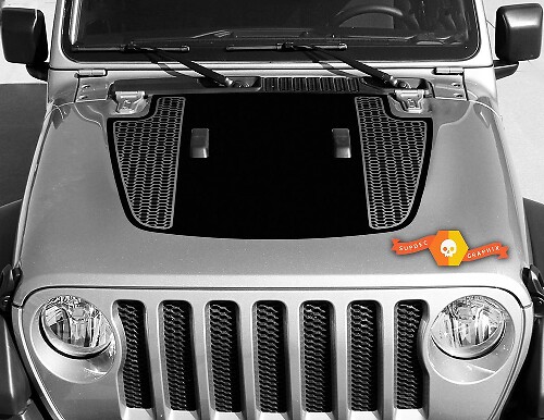 Calcomanía de vinilo de capó en negro con rayas de panal dobles para Jeep Gladiator y Wrangler