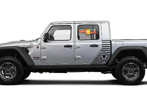 Adhesivo Vinilo Gráfico Lateral de Calavera con Estrella Militar y Bandera de EE.UU. para Jeep Gladiator