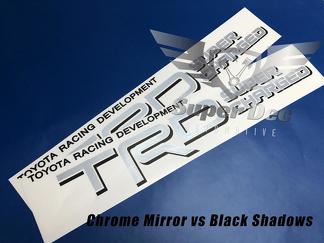 Par de TRD Super Charged Silver Chrome Mirror con Black Shadows Toyota Racing Development calcomanías para camionetas laterales
