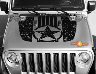 Jeep Gladiator JT Wrangler Military Star Destroyed Camuflaje Camo JL JLU Hood estilo Vinilo calcomanía kit de gráficos para 2018-2021
