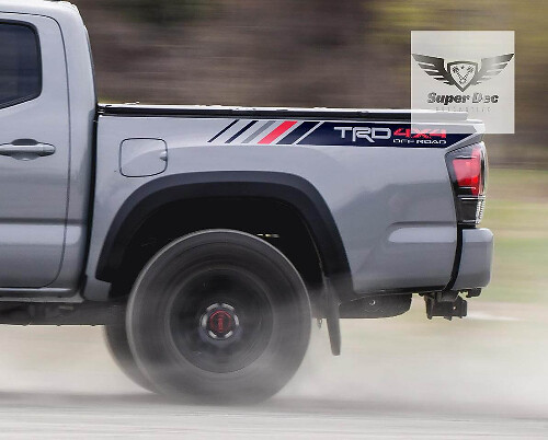 Calcomanía de vinilo lateral trasera con franjas a cuadros TRD Off Road para Toyota Tacoma Tundra