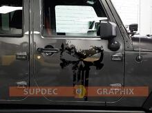 Juego de adhesivos de vinilo con calavera Punisher desgastada para puertas de Jeep Wrangler_3