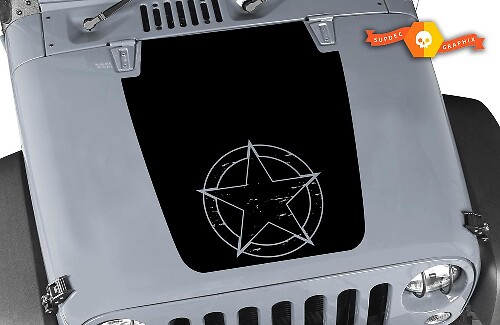 Vinilo adhesivo negro opaco de estrella militar envejecida para capó de Jeep Wrangler