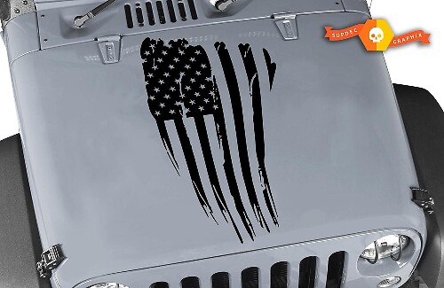 Calcomanía de vinilo para capó con bandera de EE. UU. destruida para Jeep Wrangler