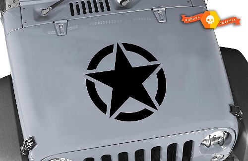 Calcomanía de vinilo negro opaco Military Star para capó de Jeep Wrangler