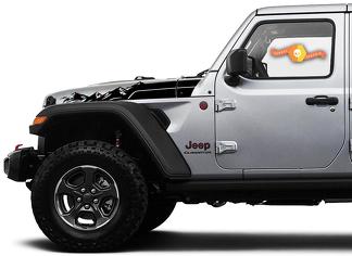 Jeep Wrangler Gladiator JT JL JLU Rubicon Saucy Hood Niveous Mountains vinilo calcomanía gráfico kit para 2018-2021 para ambos lados

