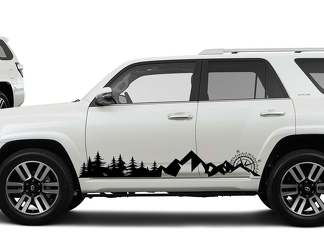 Adhesivo de vinilo de viaje con brújula y árboles de montañas laterales apto para Toyota 4Runner 16-18 apto para TRD

