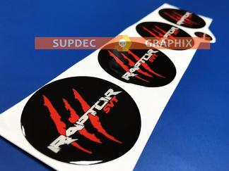 4 tapas de centro de rueda Raptor SVT marcas de arañazos rojas emblema de insignia de cúpula pegatina de resina
