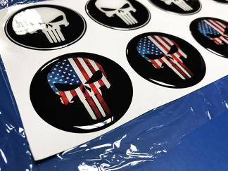 Ruedas Center Caps Punisher EE. UU. Insignia abovedada Emblema Resina Calcomanía Calcomanía
