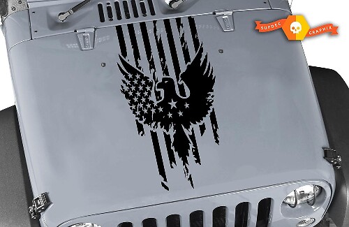 Vinilo adhesivo para capó de águila con bandera americana desgastada para Jeep Wrangler