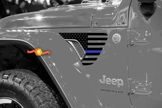 Par de Jeep Wrangler 2018 JLU Jeep Fender USA Flag Blue Line calcomanía de vinilo gráfico para 2018-2021
