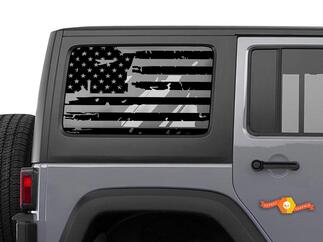Jeep Wrangler Jk & JL - Juego de calcomanías de vinilo para ventana con bandera estadounidense desgastada y andrajosa 2007-2019
