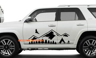 Adhesivo de vinilo para puerta lateral, montañas, árboles y campamento, compatible con Toyota TRD PRO Tacoma 4Runner Tundra
