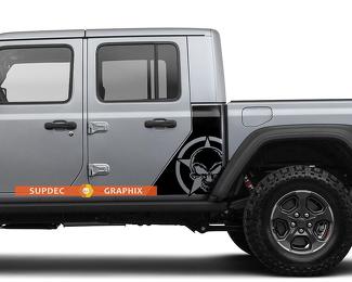 Jeep Gladiator bandera lateral calavera estrella calcomanía vinilo pegatina estilo de fábrica cuerpo vinilo gráfico rayas Kit 2018-2021
