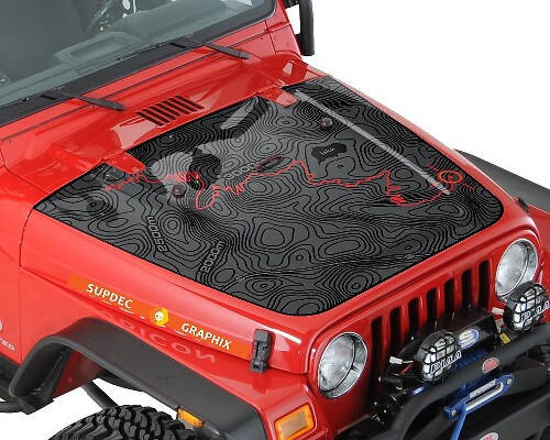 Calcomanía de Vinilo para Capó con Ruta de Aventura en Mapa Topográfico para Jeep Wrangler