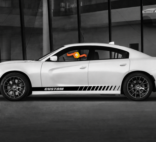 Par de pegatinas de vinilo con franjas personalizadas en bloque tachado para paneles laterales de Dodge Charger 2011-2020