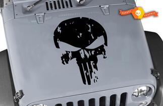 Calcomanía de capó para Jeep Wrangler Calcomanía de vinilo con diseño de calavera angustiada de Punisher
