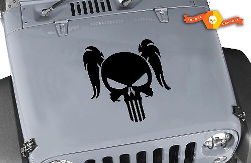 Adhesivo de vinilo Pigtail Skull Hood para Jeep Wrangler
