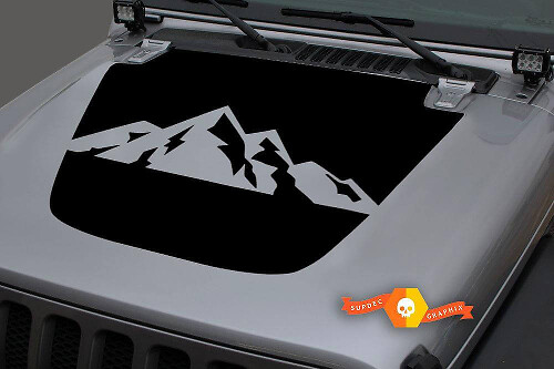 Vinilo adhesivo para capó en negro opaco Montañas para Jeep Gladiator y Wrangler