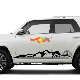 Calcomanía de vinilo de viaje lateral de montañas laterales y brújula Rocker compatible con Toyota 4Runner 16-20 TRD
