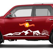 Calcomanía de vinilo de viaje lateral de montañas laterales y brújula Rocker compatible con Toyota 4Runner 16-20 TRD
 2