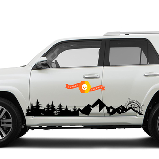 Side Trees Mountains y Compass Rocker side travel vinilo adhesivo apto para Toyota 4Runner 2013 - 2020 TRD quinta generación
