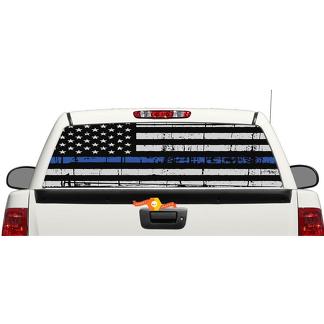 Etiqueta engomada de la etiqueta de la ventana trasera o del portón trasero de la bandera de la línea azul delgada Pick-up Truck SUV Car
