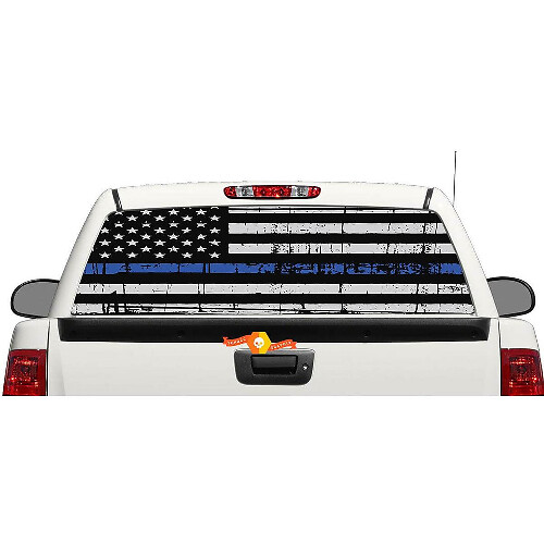 Calcomanía de vinilo para ventana trasera o portón trasero con bandera de EE. UU. y línea azul para camionetas y SUV