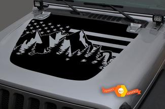 Jeep 2018-2021 Gladiator JT Wrangler JL JLU Hood EE. UU. Bandera Montañas Bosque Vinilo calcomanía Gráficos
