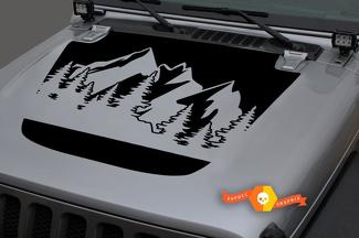 Jeep 2018-2021 Gladiator JT Wrangler JL JLU Hood Mountains Forest Vinilo adhesivo Gráficos
