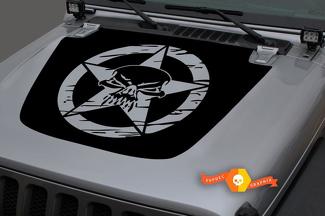 Jeep 2018-2021 Gladiator JT Wrangler JL JLU Hood Destruido estrella militar con calavera Vinilo calcomanía Gráficos
