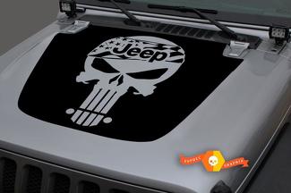 Jeep 2018-2021 Gladiator JT Wrangler JL JLU capucha calavera castigador bandera de EE. UU. vinilo adhesivo gráficos
