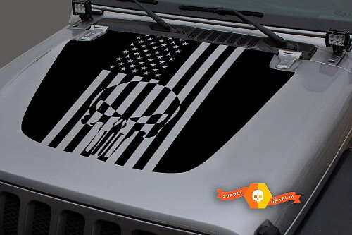 Calcomanía de vinilo con capó de bandera de EE. UU. y calavera de Punisher para Jeep Wrangler y Gladiator