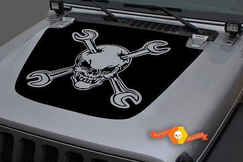Calavera y Llaves Cruzadas Vinilo Adhesivo para Capó para Jeep Wrangler JL JLU y Gladiator JT