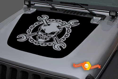 Calavera con Llaves Cruzadas Pegatina de Vinilo para Capó de Jeep Gladiator Wrangler