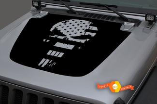 Jeep 2018-2021 Gladiator Wrangler JL JLU JT Hood Skull Punisher Army Star US Bandera de EE. UU. Destroyed Vinyl Decal Sticker Gráfico
