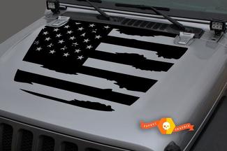 Jeep 2018 - 2021 Gladiator Wrangler JL JLU JT Hood EE. UU. Bandera de EE. UU. Destruida en mal estado Vinilo Calcomanía Etiqueta gráfica

