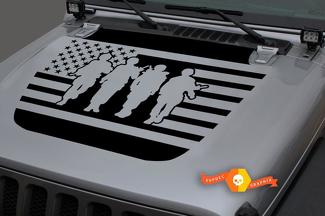 Jeep 2018 - 2021 Gladiator Wrangler JL JLU JT Hood US Bandera de EE. UU. Cuatro soldados Calcomanía de vinilo Gráfico
