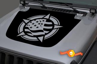 Jeep 2018-2021 Gladiator Wrangler JL JLU JT Hood war star Bandera de EE. UU. Vinilo adhesivo gráfico
