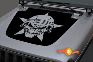 Jeep 2018-2021 Gladiator Wrangler JL JLU JT Hood war militar estrella calavera marca negra vinilo adhesivo gráfico
