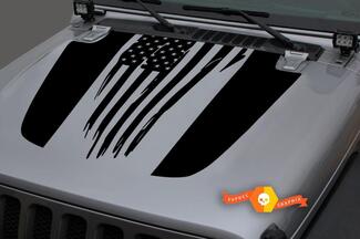 Jeep 2018 - 2021 Gladiator Wrangler JL JLU JT Hood Destroyed Shabby US Bandera de EE. UU. Vinilo adhesivo gráfico
