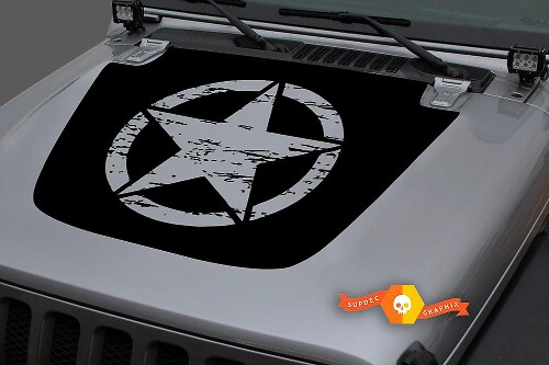Vinilo con Estrella Militar Desgastada para Capó de Jeep Wrangler y Gladiator