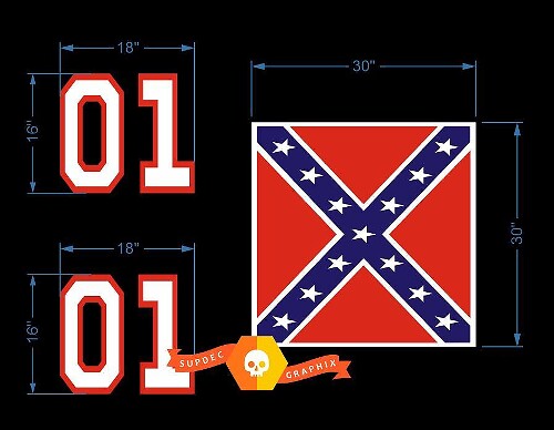 Kit de Pegatinas de Vinilo con Número y Bandera Estilo General Lee 01