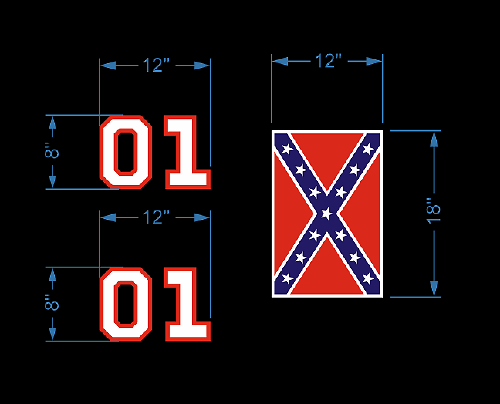Kit de vinilo con bandera estilo General Lee y número 01