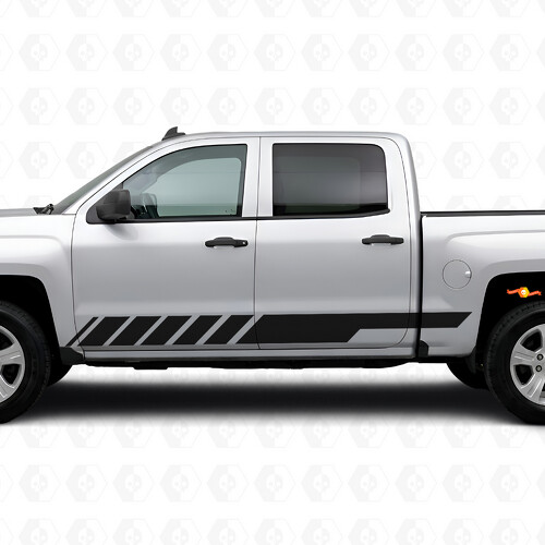 Vinilos en franjas inclinadas para puerta de competición y panel estribo para Chevrolet Silverado 1500 K2XX 2014-2019_1